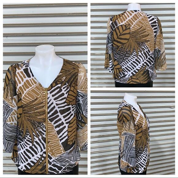 Chico’s long sleeve zip front large leaf pattern - Picture 1 of 7